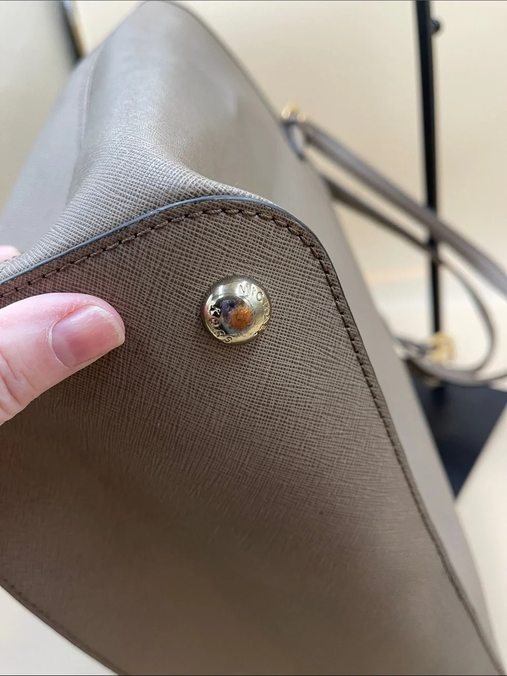 Michael Kors Gray Saffiano Tote with Front Pocket and MK Charm Beautiful Bag
